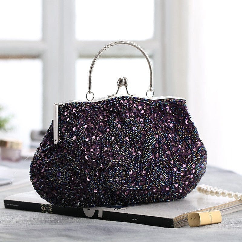 Fashion Glitter Clip Evening Purse Bead Embroidery Clutch Crossbody Bag Women Banquet Bridesmaid Wedding Party Tote Shoulder