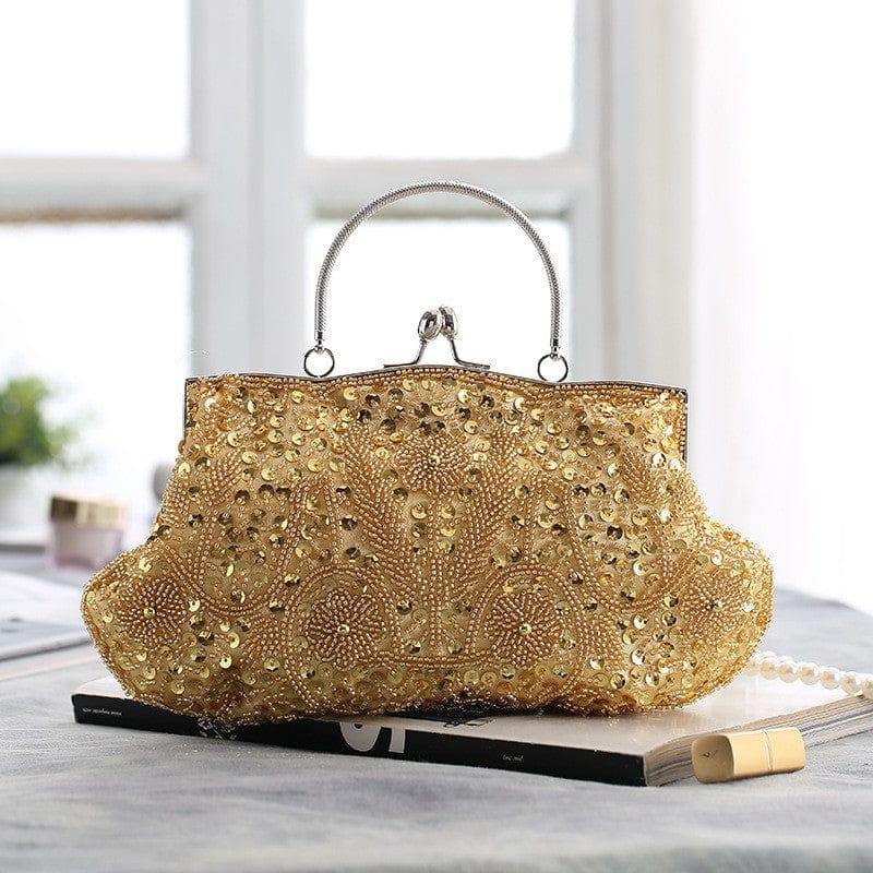 Fashion Glitter Clip Evening Purse Bead Embroidery Clutch Crossbody Bag Women Banquet Bridesmaid Wedding Party Tote Shoulder