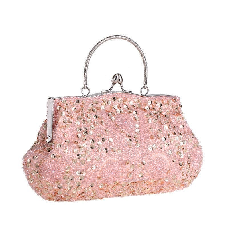 Fashion Glitter Clip Evening Purse Bead Embroidery Clutch Crossbody Bag Women Banquet Bridesmaid Wedding Party Tote Shoulder