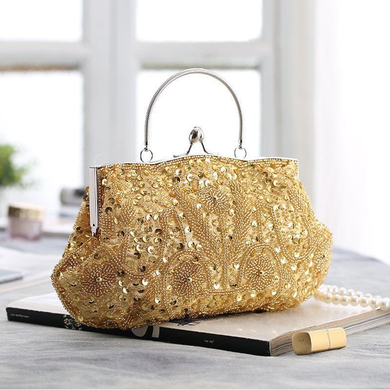 Fashion Glitter Clip Evening Purse Bead Embroidery Clutch Crossbody Bag Women Banquet Bridesmaid Wedding Party Tote Shoulder