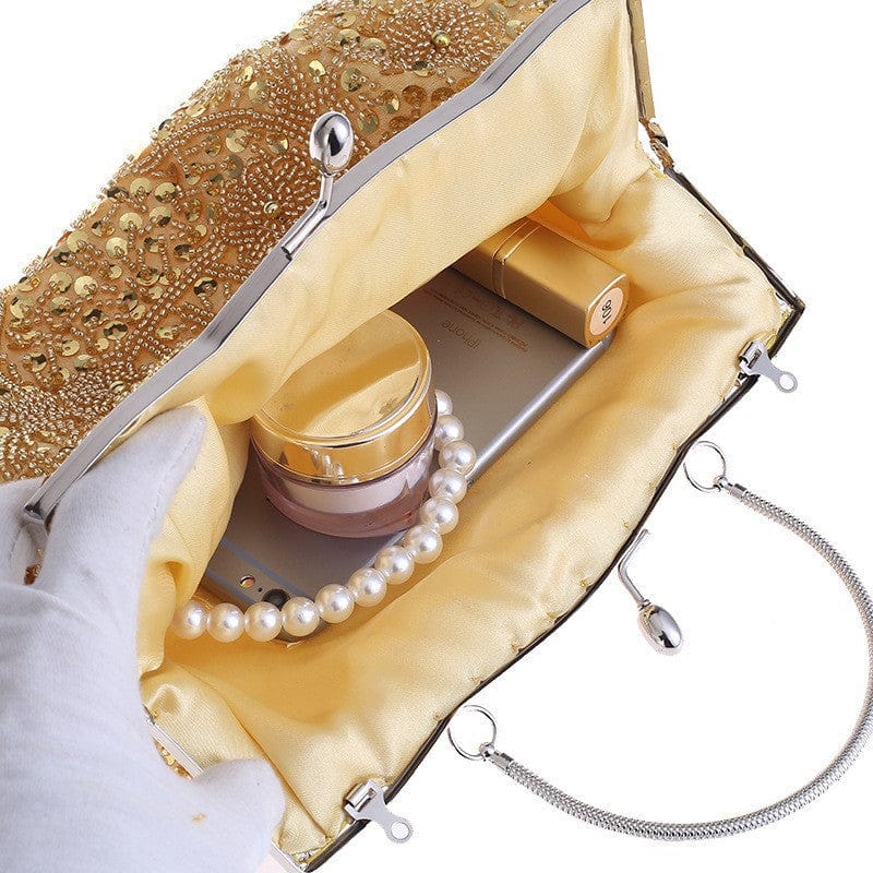 Fashion Glitter Clip Evening Purse Bead Embroidery Clutch Crossbody Bag Women Banquet Bridesmaid Wedding Party Tote Shoulder