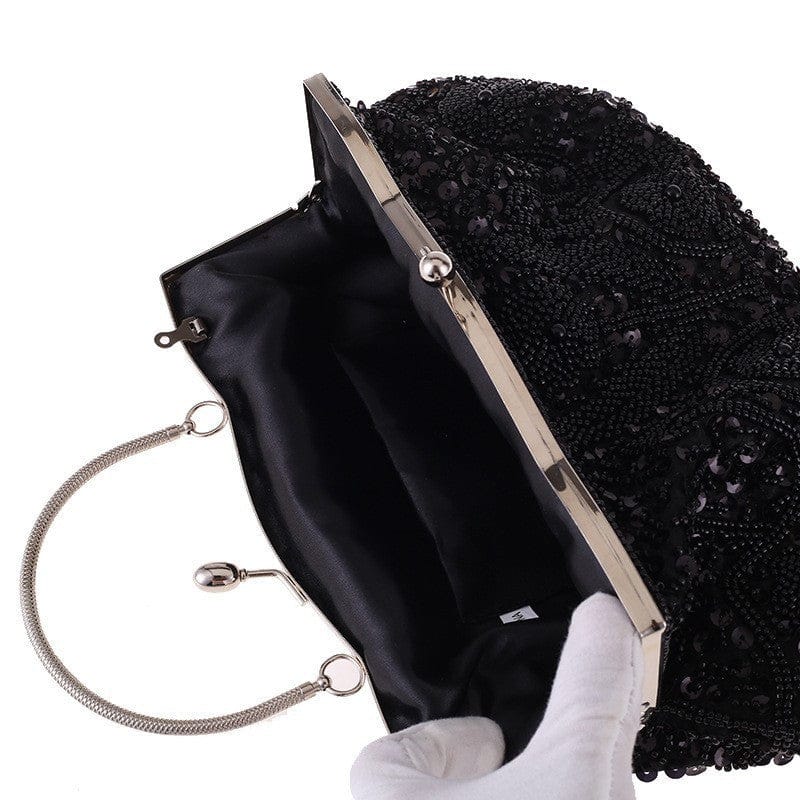 Fashion Glitter Clip Evening Purse Bead Embroidery Clutch Crossbody Bag Women Banquet Bridesmaid Wedding Party Tote Shoulder