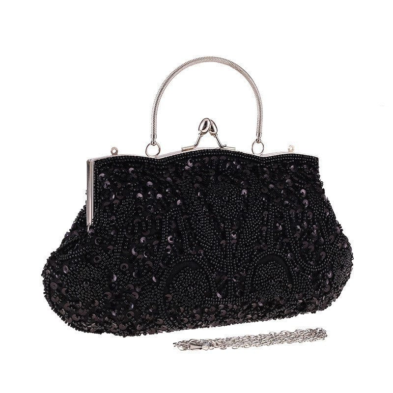 Fashion Glitter Clip Evening Purse Bead Embroidery Clutch Crossbody Bag Women Banquet Bridesmaid Wedding Party Tote Shoulder