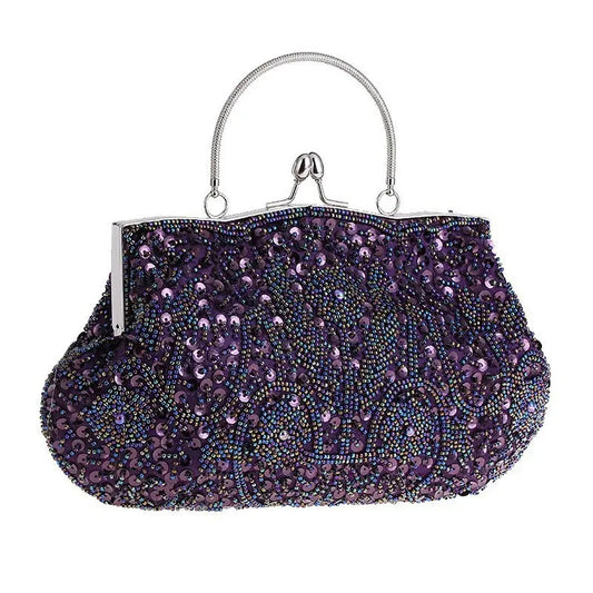 Fashion Glitter Clip Evening Purse Bead Embroidery Clutch Crossbody Bag Women Banquet Bridesmaid Wedding Party Tote Shoulder