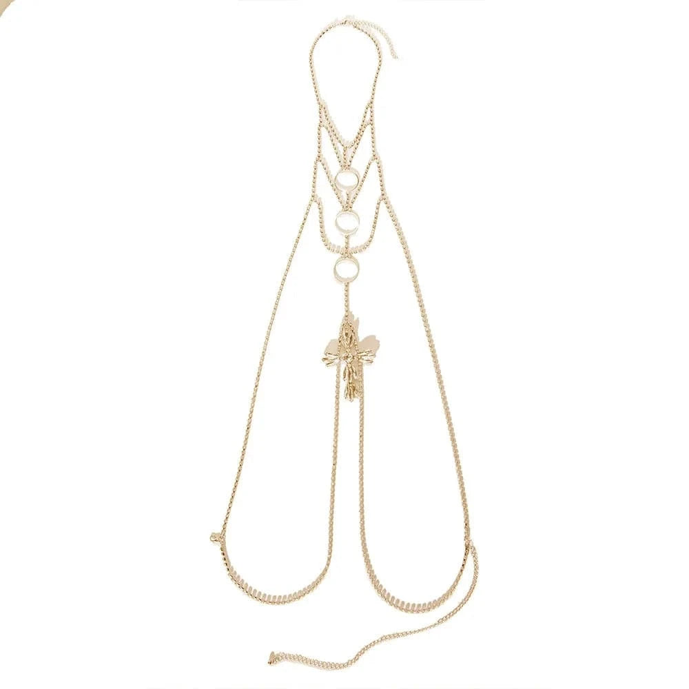 fashion / Gold Cross Pendant Rhinestone Chest Chain Harness Sexy Crystal Body Chain Jewelry for Women Bikini Body Accessories