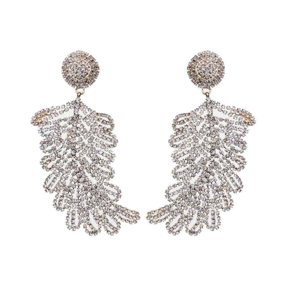 fashion / Gold Exaggerated Long Hollow Leaves Dangle Earrings for women Crystal Statement Drop Big Rhinestone Earrings Jewelry Unique