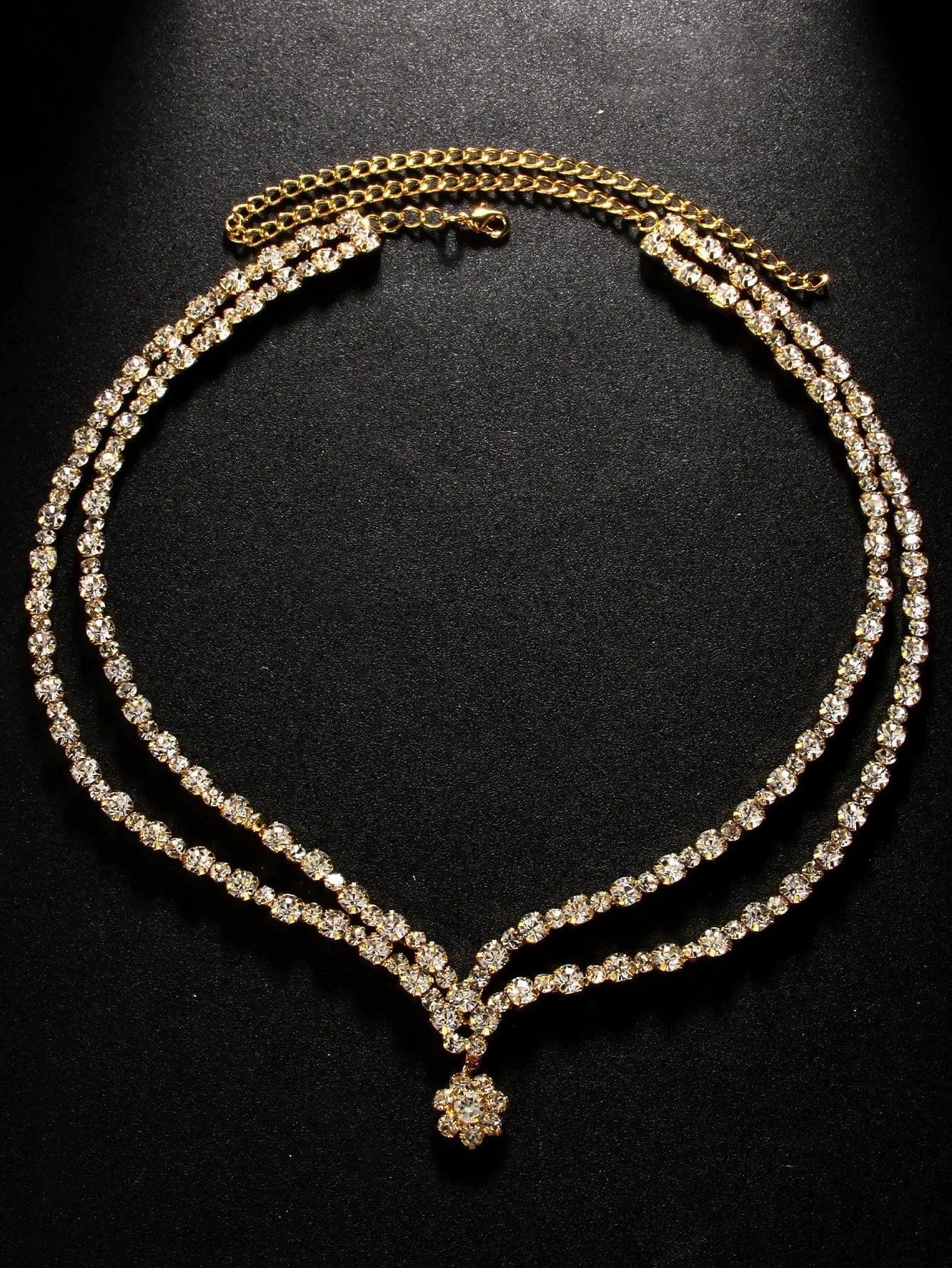 Fashion / Gold Fashion Double Layer Flower Rhinestone Necklace Jewelry For Women Girls Bridal Wedding Drop Necklace Accessories Wholesale