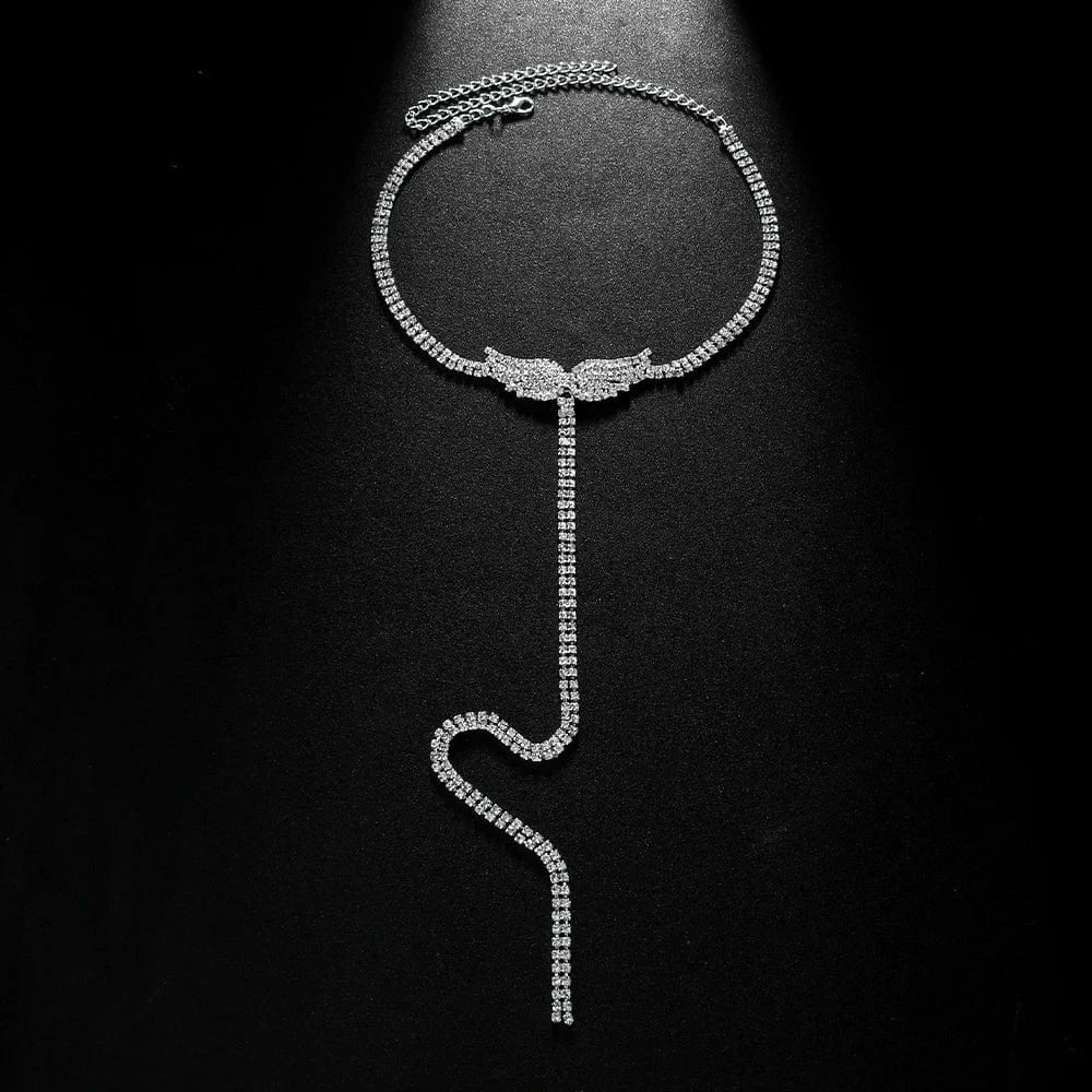 Fashion / Gold Fashion Long Tassel Angel Wings Full Rhinestone Necklace Jewelry For Women Party Gifts Choker Necklace  Wholesale