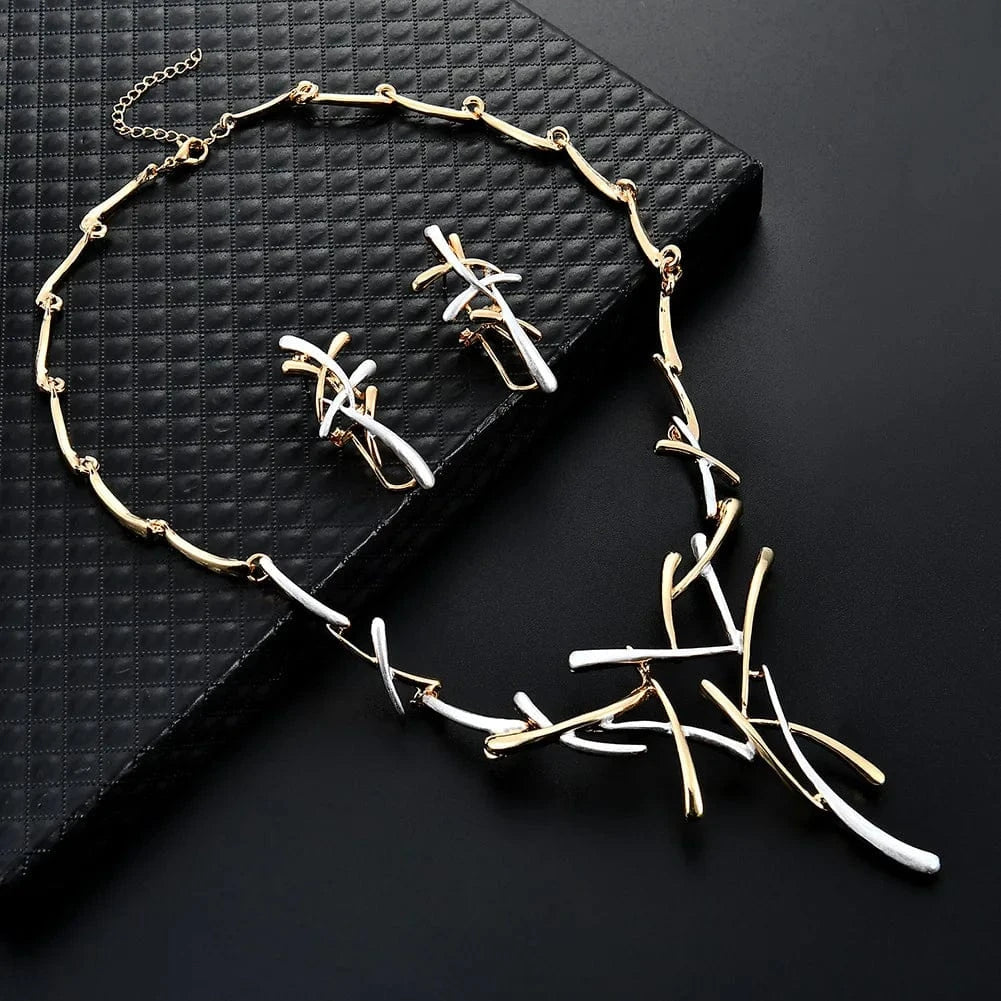 Fashion / Gold New fashion exaggerated two-color hawaiian jewelry earrings and necklace set