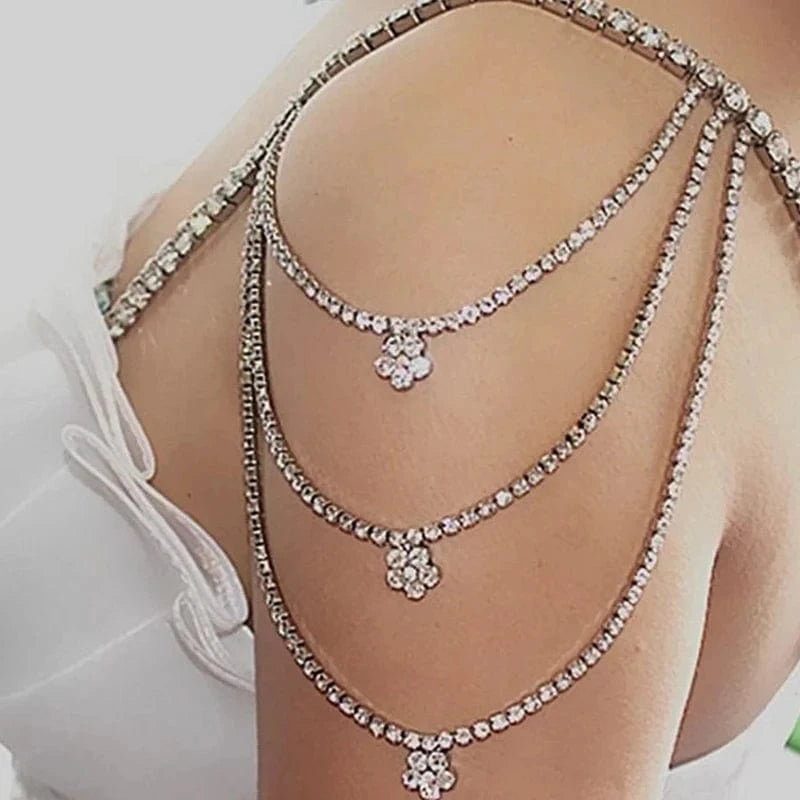 Fashion / Gold Rhinestone Shoulder Chain Bridal Jewelry Silver Crystal Bra Strap Sexy Body Jewelry Wedding Jewelry