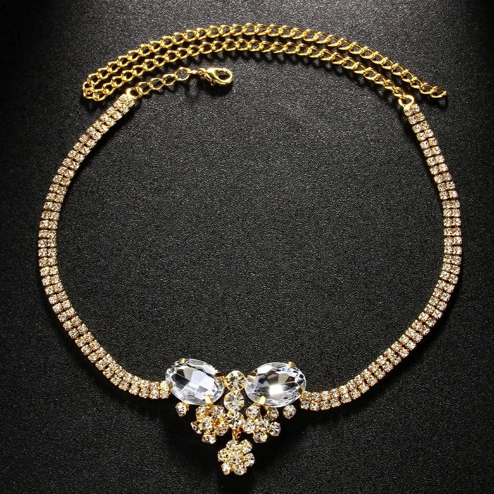 Fashion / Gold StoneFans Fashion Bowknot Flower Rhinestone Choker Necklace Jewelry For Women Girls Party Gifts Crystal Necklace Wholesale