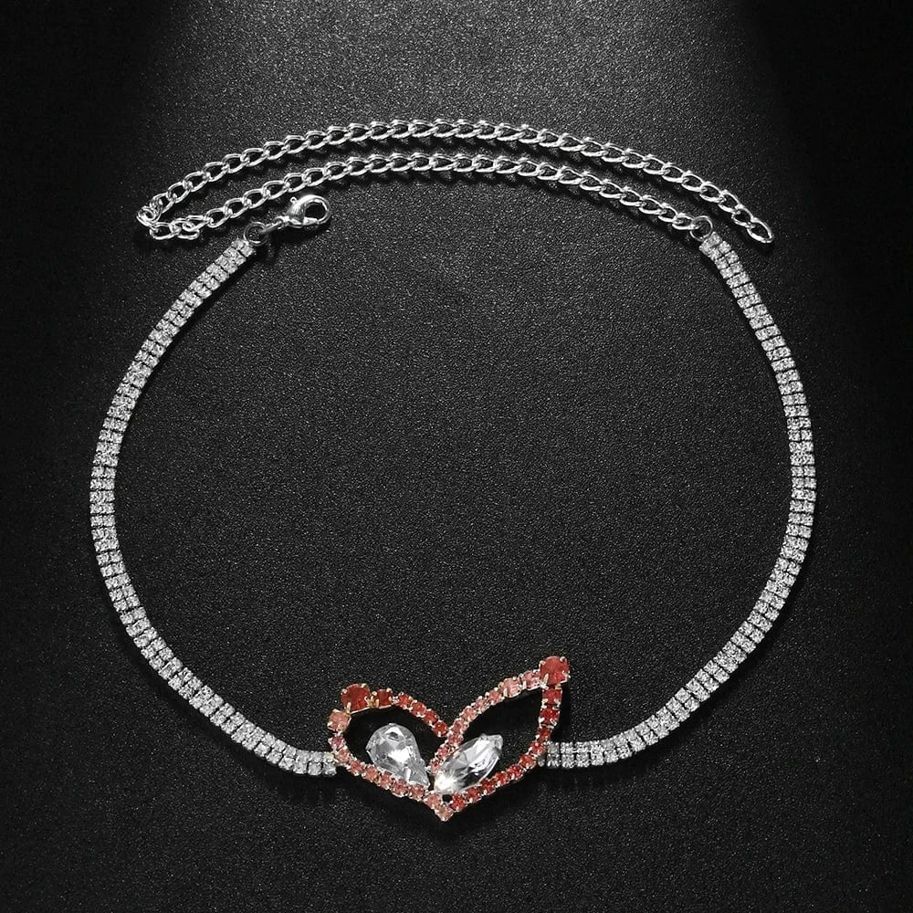 Fashion / Gold StoneFans Fashion Pink Heart Rhinestone Necklace Jewelry For Women Girls Gifts Water Drop Necklace Choker Chain