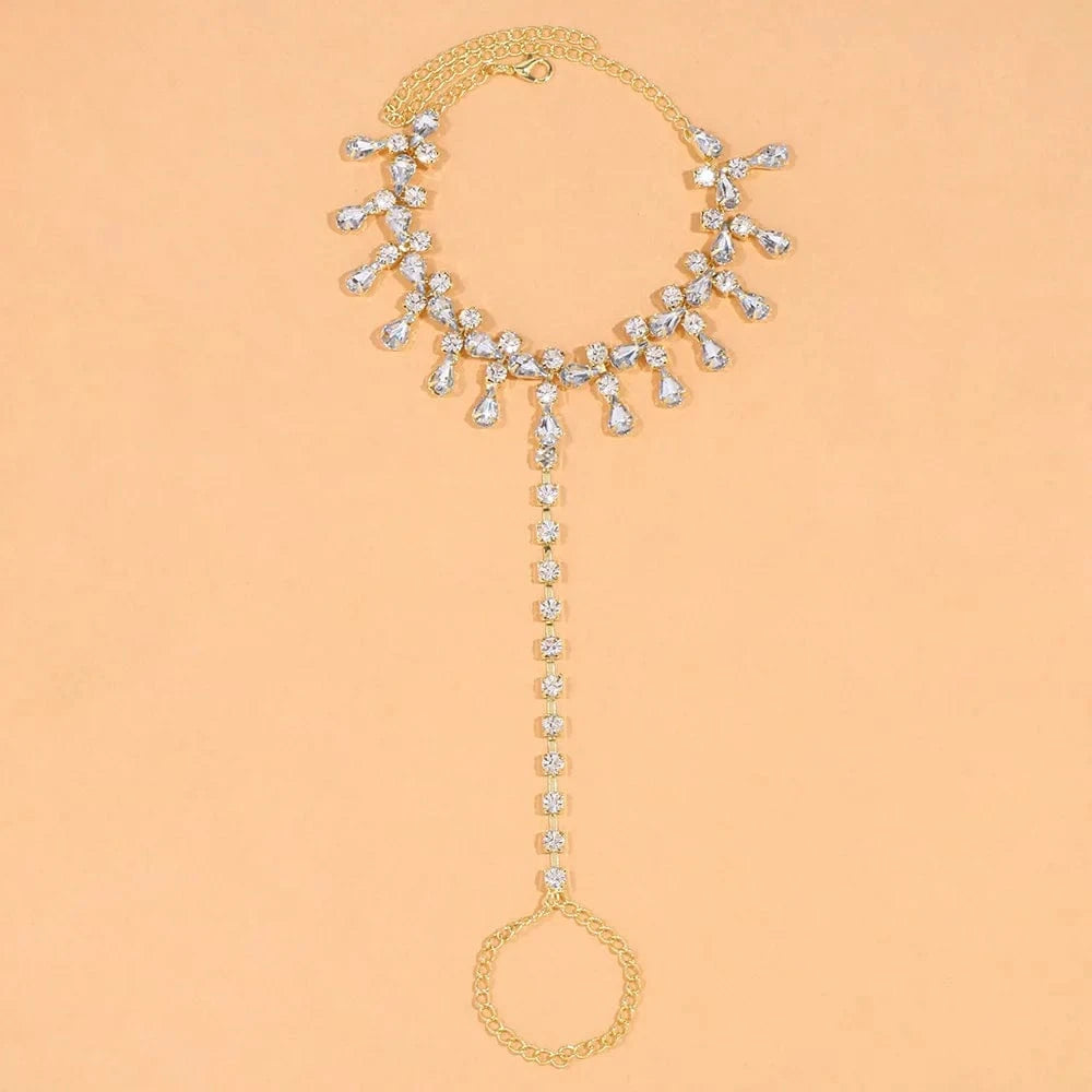 fashion / Gold Waterdrop Anklet Rhinestone Accessories Summer Foot Jewelry For Women Crystal Ankle Chain Accessory
