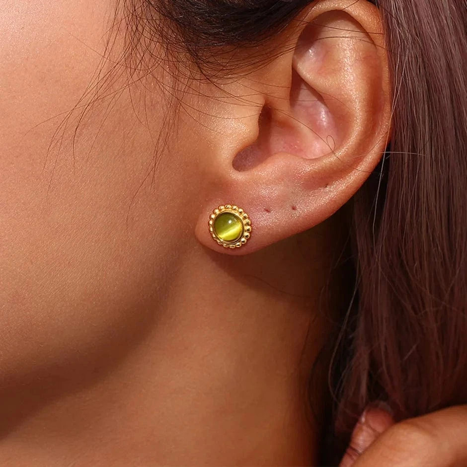 Fashion Green Opal Stud Earrings Boho Jewelry Opal Earring Gold Plated Stainless Steel Stud Earrings Wholesale
