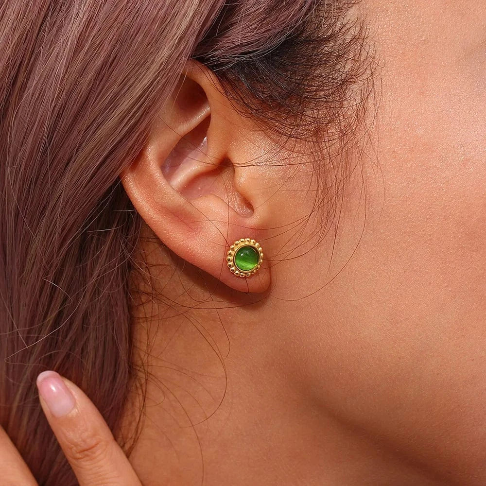 Fashion Green Opal Stud Earrings Boho Jewelry Opal Earring Gold Plated Stainless Steel Stud Earrings Wholesale
