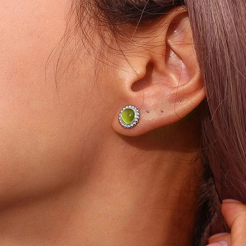 Fashion Green Opal Stud Earrings Boho Jewelry Opal Earring Gold Plated Stainless Steel Stud Earrings Wholesale