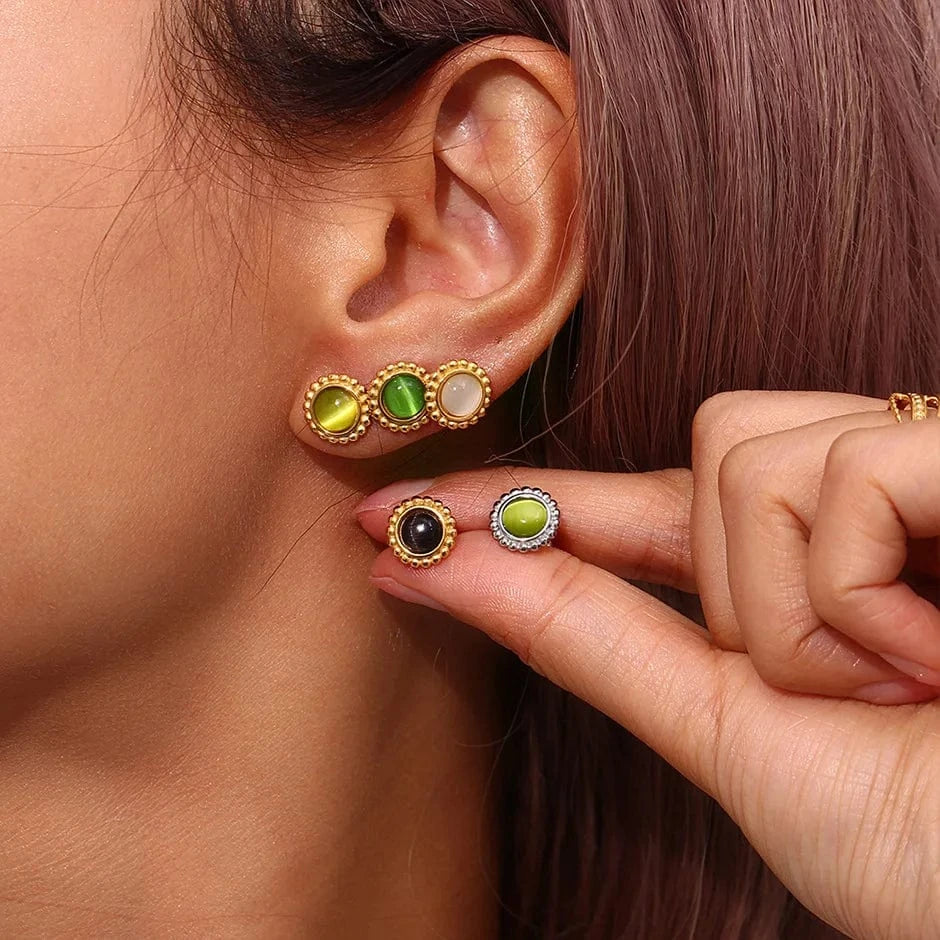 Fashion Green Opal Stud Earrings Boho Jewelry Opal Earring Gold Plated Stainless Steel Stud Earrings Wholesale