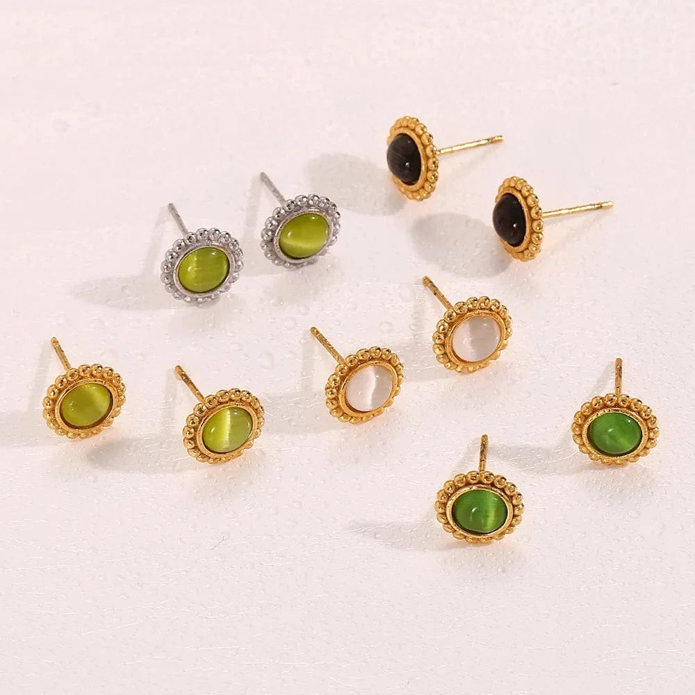 Fashion Green Opal Stud Earrings Boho Jewelry Opal Earring Gold Plated Stainless Steel Stud Earrings Wholesale