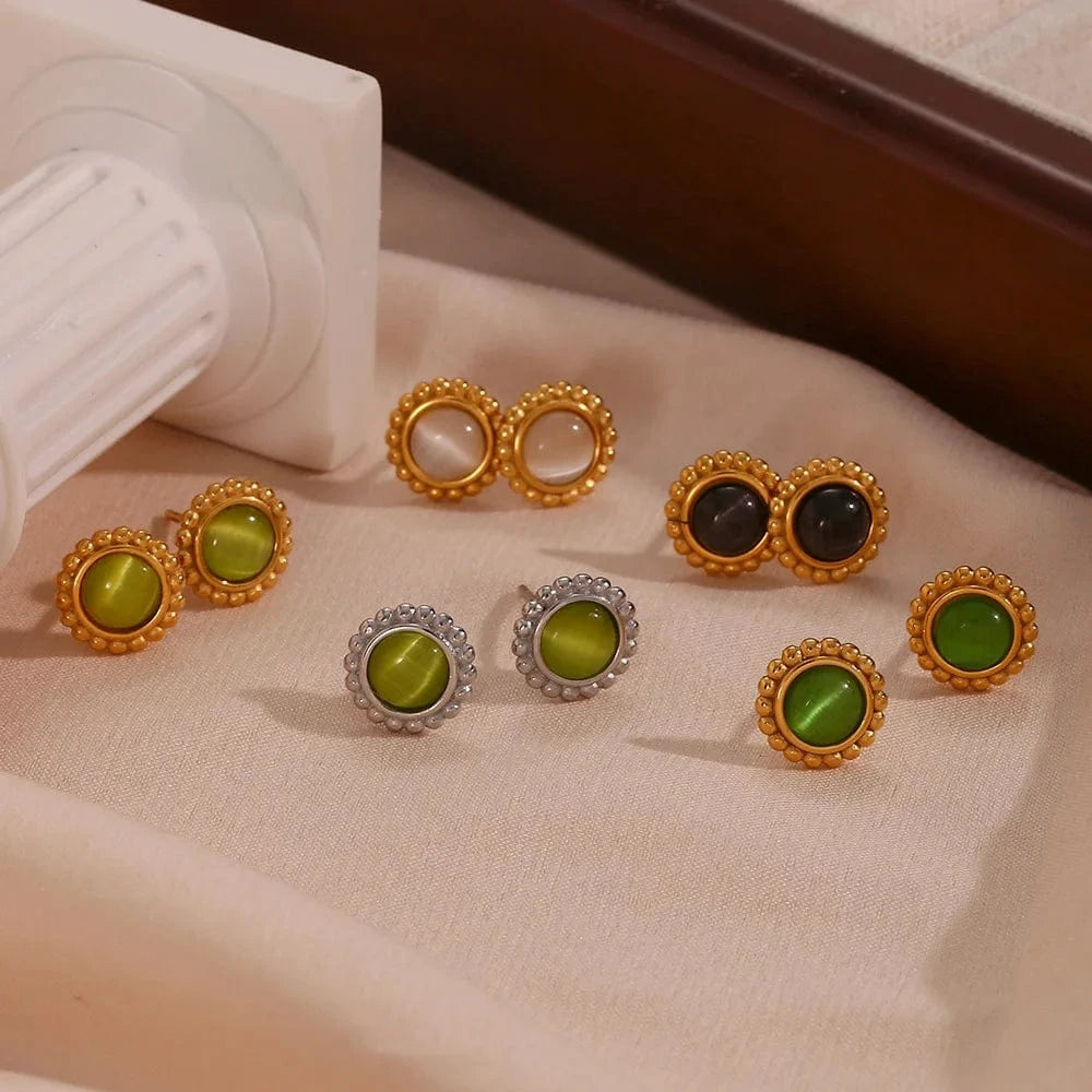 Fashion Green Opal Stud Earrings Boho Jewelry Opal Earring Gold Plated Stainless Steel Stud Earrings Wholesale