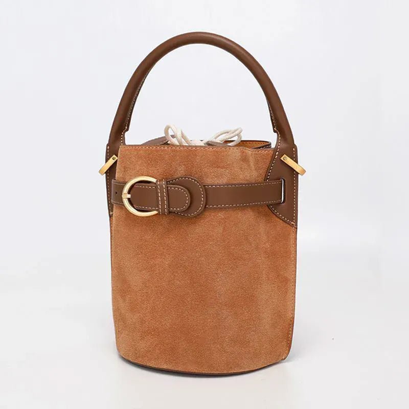 Fashion Handbag High - grade Leather Trend Versatile Simple Drawstring Bucket Bag Retro Texture Brand Designer Shoulder Bag - SN Wigs & More