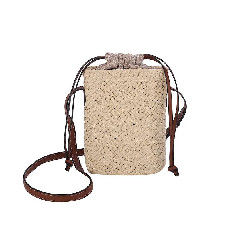 Fashion Handbag High - grade Leather Trend Versatile Simple Drawstring Bucket Bag Retro Texture Brand Designer Shoulder Bag - SN Wigs & More