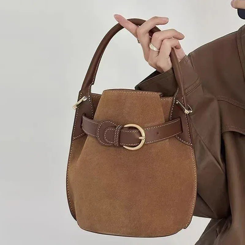 Fashion Handbag High - grade Leather Trend Versatile Simple Drawstring Bucket Bag Retro Texture Brand Designer Shoulder Bag - SN Wigs & More