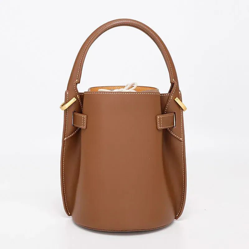 Fashion Handbag High - grade Leather Trend Versatile Simple Drawstring Bucket Bag Retro Texture Brand Designer Shoulder Bag - SN Wigs & More