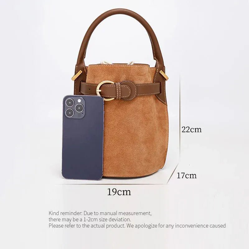 Fashion Handbag High - grade Leather Trend Versatile Simple Drawstring Bucket Bag Retro Texture Brand Designer Shoulder Bag - SN Wigs & More