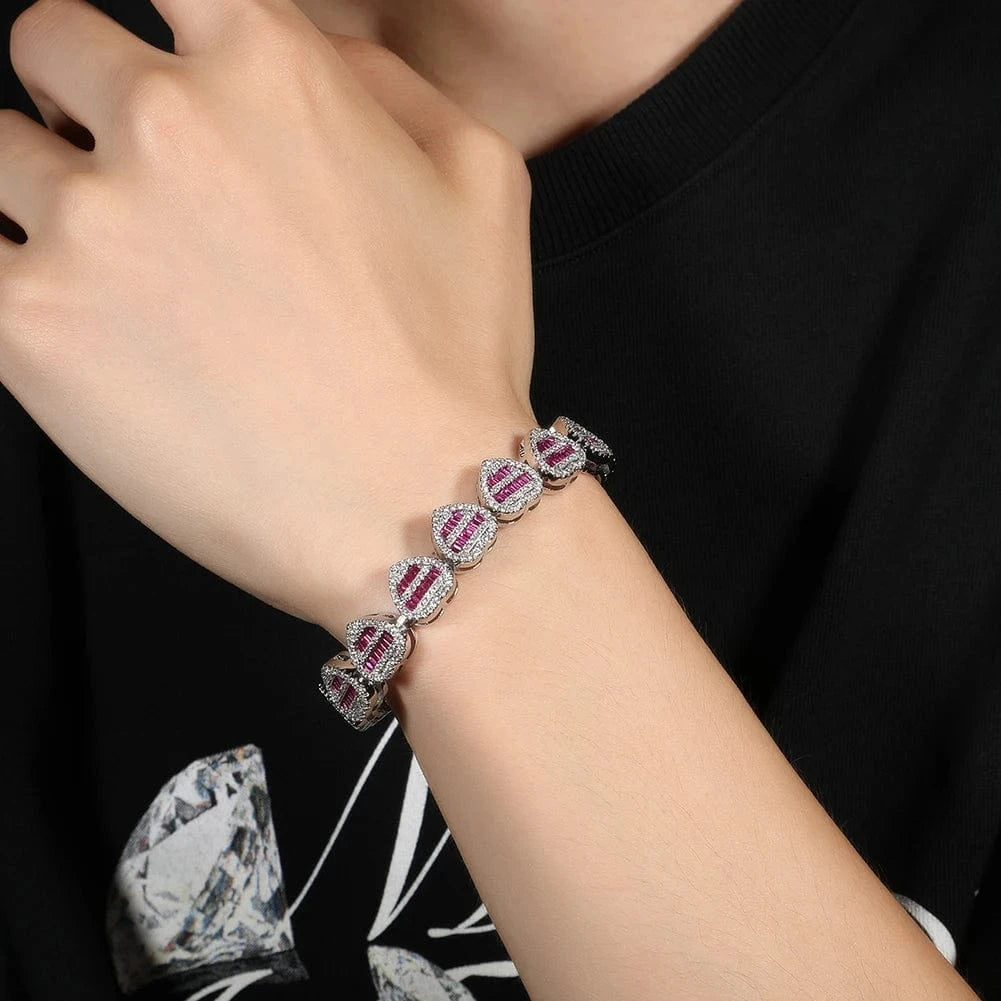 Fashion Heart Baguette CZ Bracelet Necklace Silver Purple Bracelet Hot Sale Popular Gift Women  Man Jewelry