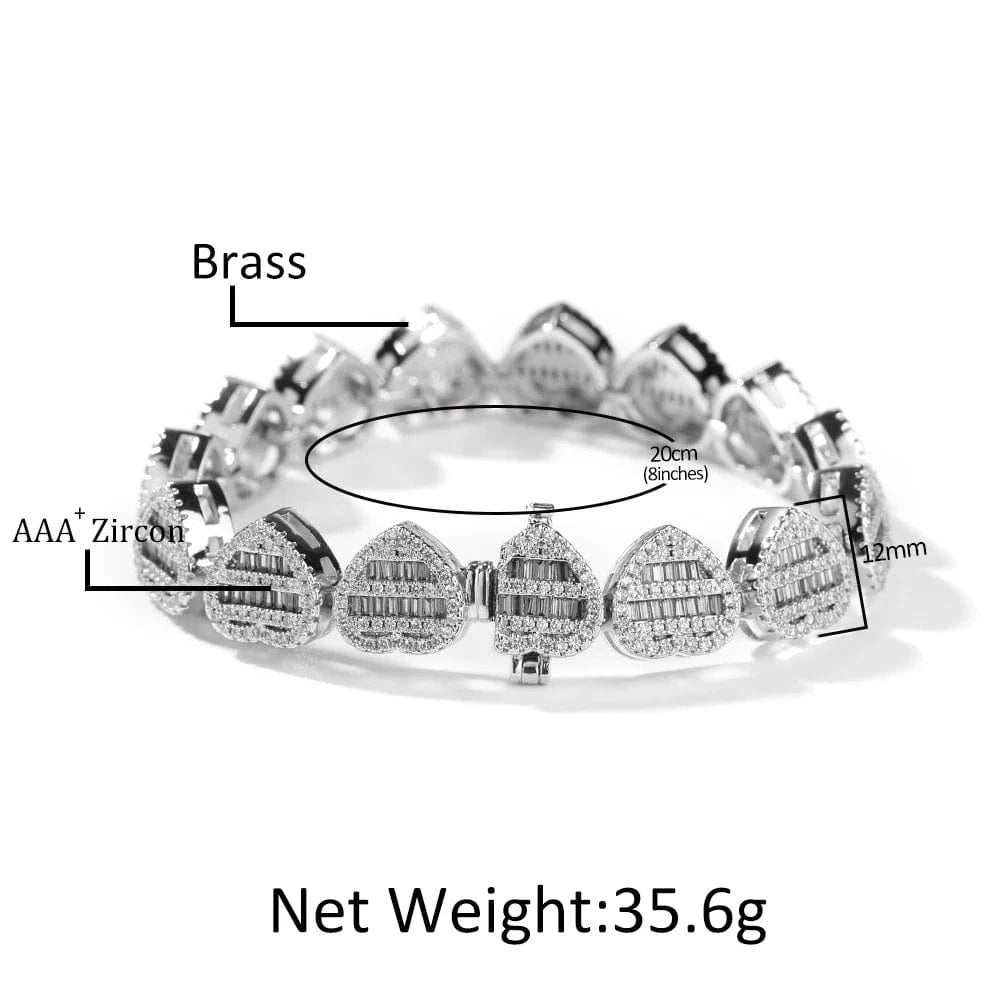 Fashion Heart Baguette CZ Bracelet Necklace Silver Purple Bracelet Hot Sale Popular Gift Women  Man Jewelry