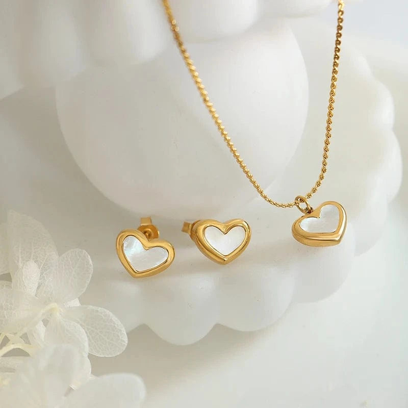 Fashion Heart Pendant Necklace Collar Chain Bracelet Earring Set Girl Jewelry