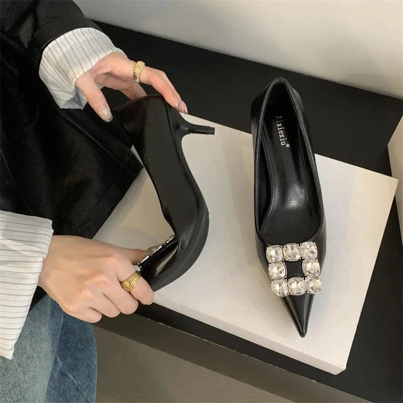 Fashion hot-selling 2023 new four-season single shoes buckle stiletto pointed women's autumn shoes 35-39 size