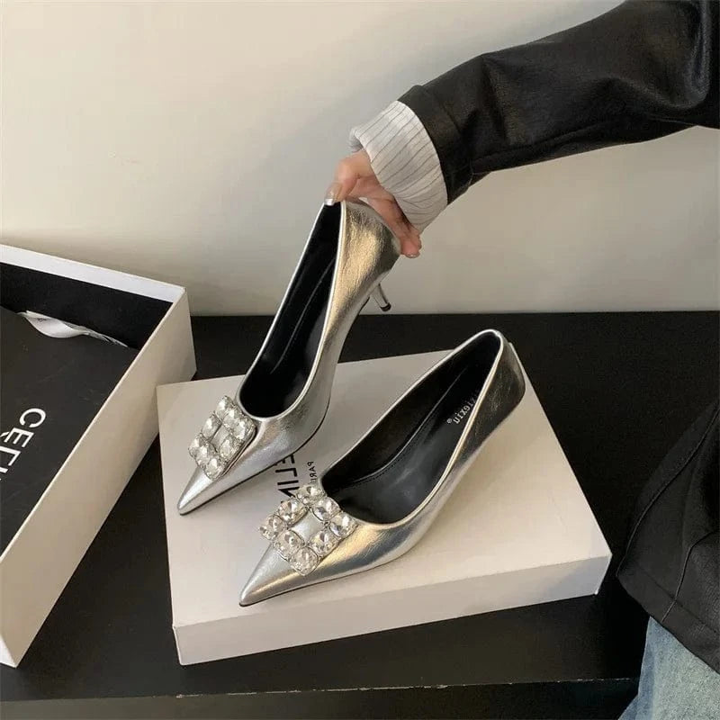 Fashion hot-selling 2023 new four-season single shoes buckle stiletto pointed women's autumn shoes 35-39 size