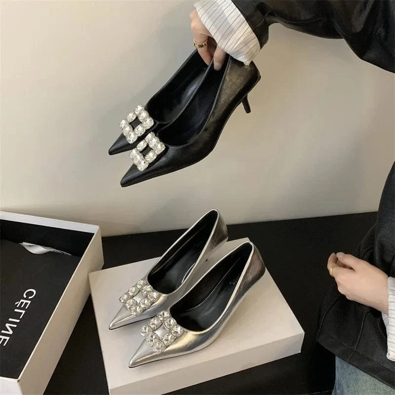 Fashion hot-selling 2023 new four-season single shoes buckle stiletto pointed women's autumn shoes 35-39 size