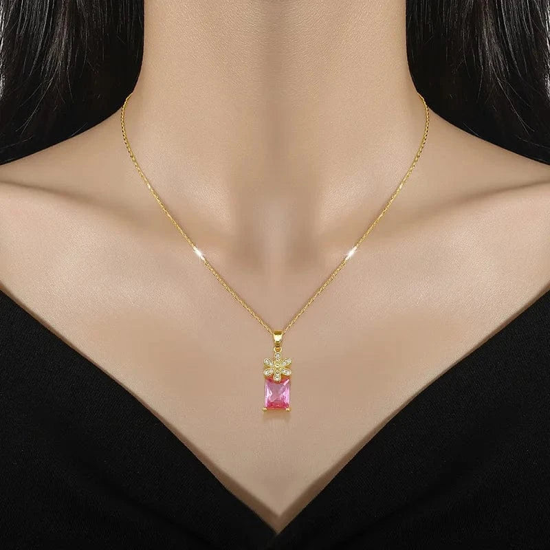 Fashion Hot Selling Pink Zircon Fine Jewelry Setcrystal Vintage Stainless Steel Jewelry Set For Women