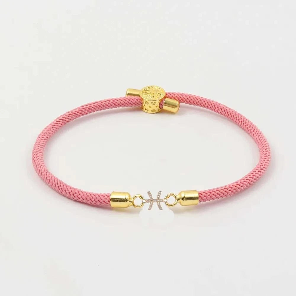 Fashion Jewelry 18K Real Gold  Zodiac 12 Constellations Copper Zircon Milan String Rope Bracelet