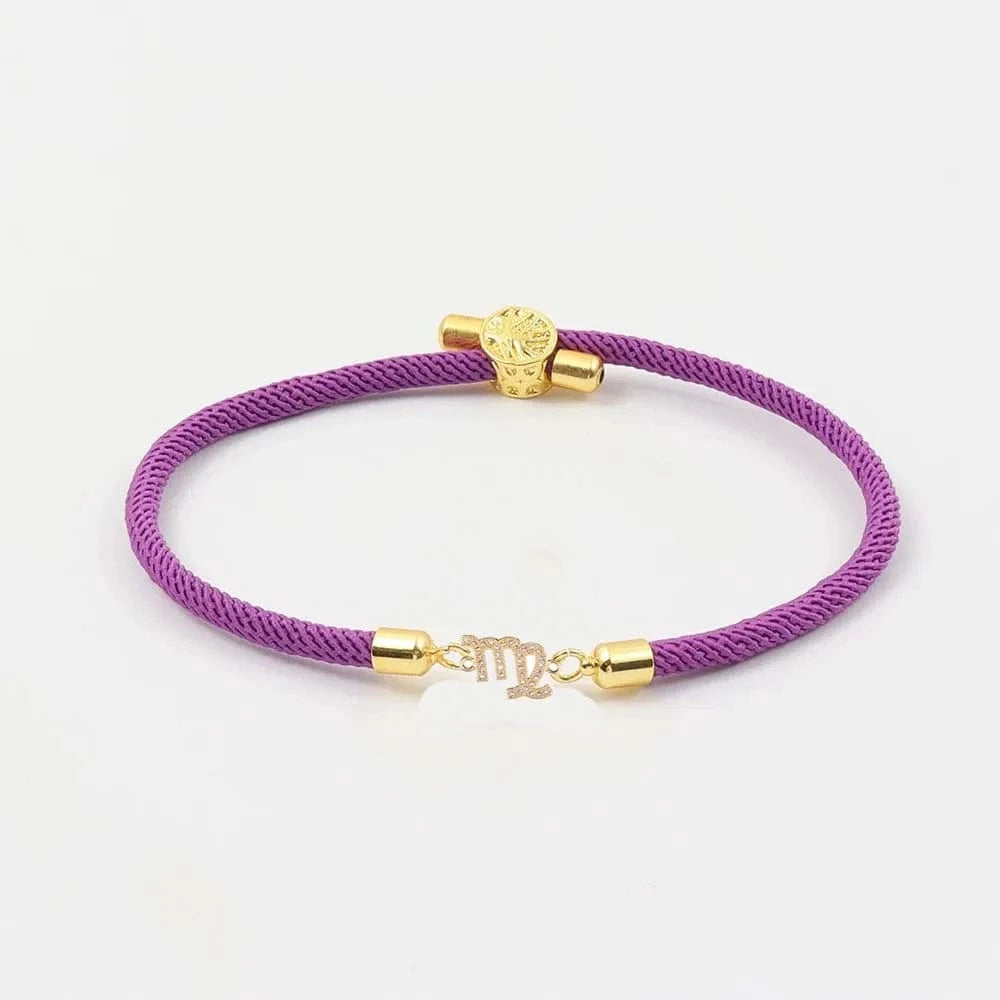 Fashion Jewelry 18K Real Gold  Zodiac 12 Constellations Copper Zircon Milan String Rope Bracelet