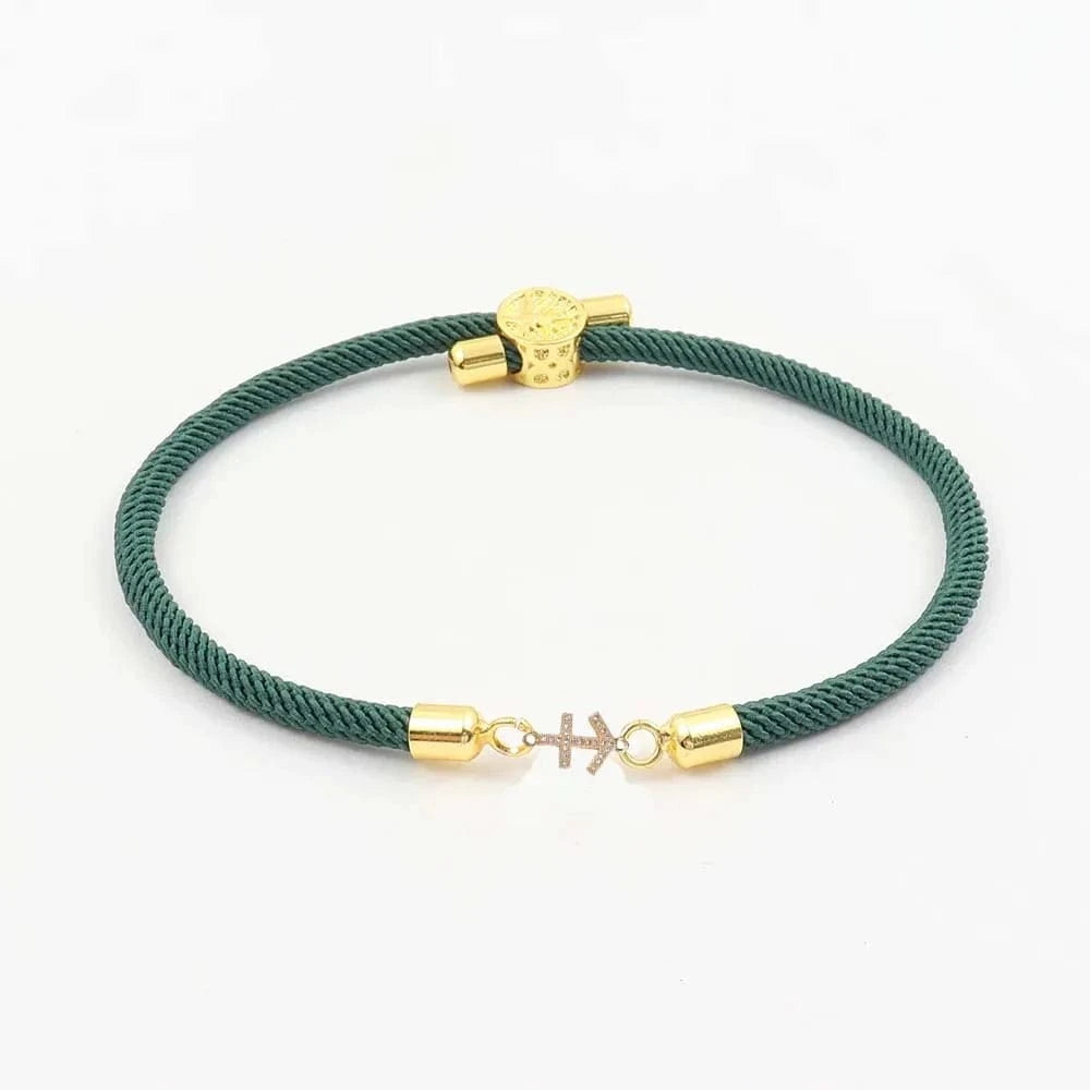 Fashion Jewelry 18K Real Gold  Zodiac 12 Constellations Copper Zircon Milan String Rope Bracelet