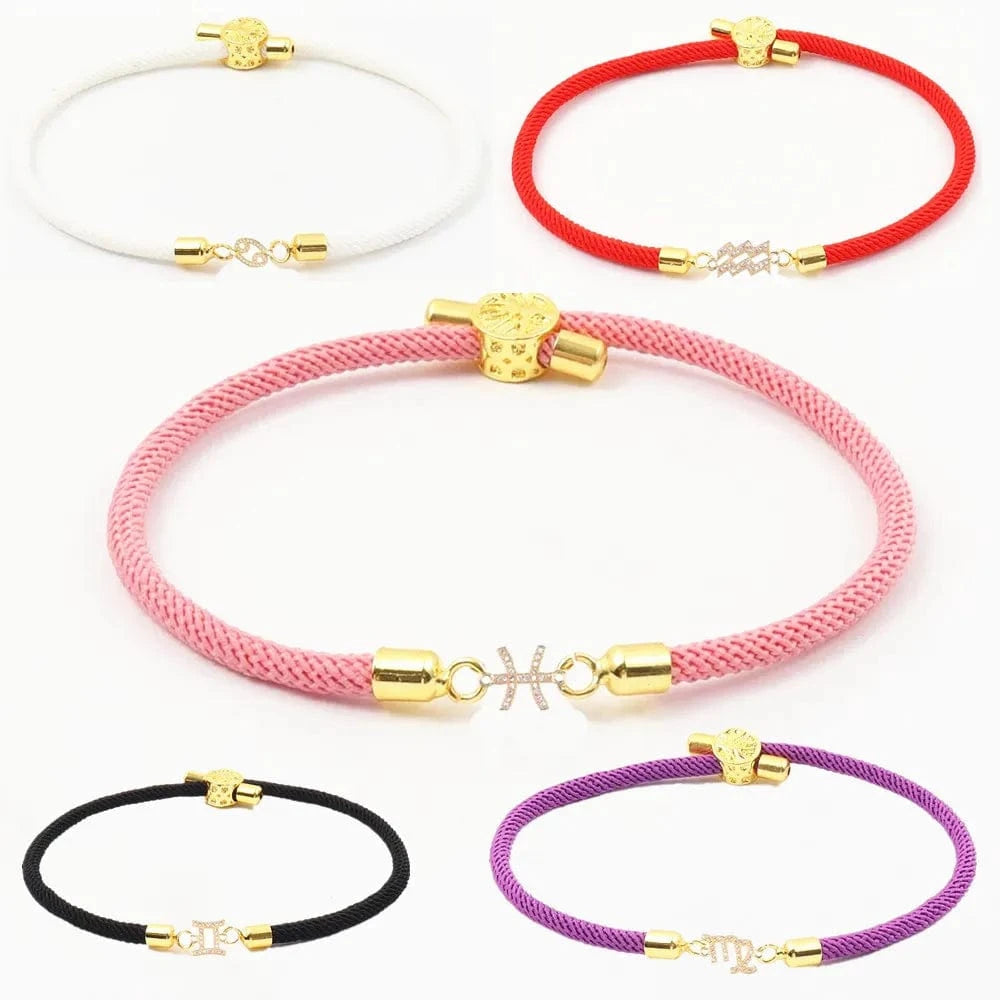 Fashion Jewelry 18K Real Gold  Zodiac 12 Constellations Copper Zircon Milan String Rope Bracelet