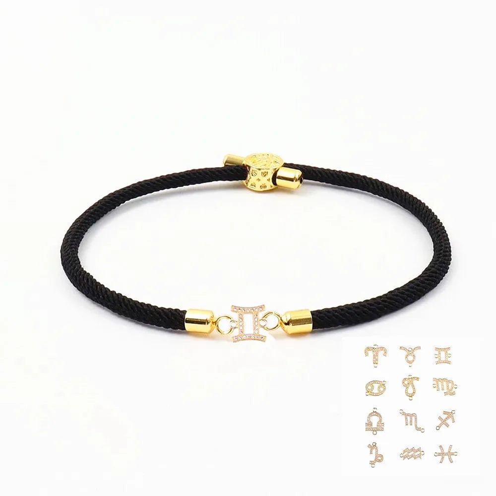 Fashion Jewelry 18K Real Gold  Zodiac 12 Constellations Copper Zircon Milan String Rope Bracelet