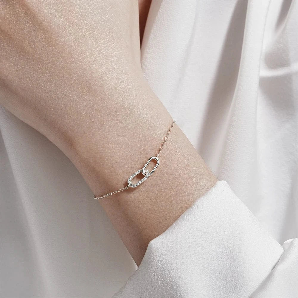 fashion jewelry 925 sterling silver bracelet geometric square oval shape crossed double circles gold plated bracelets for women