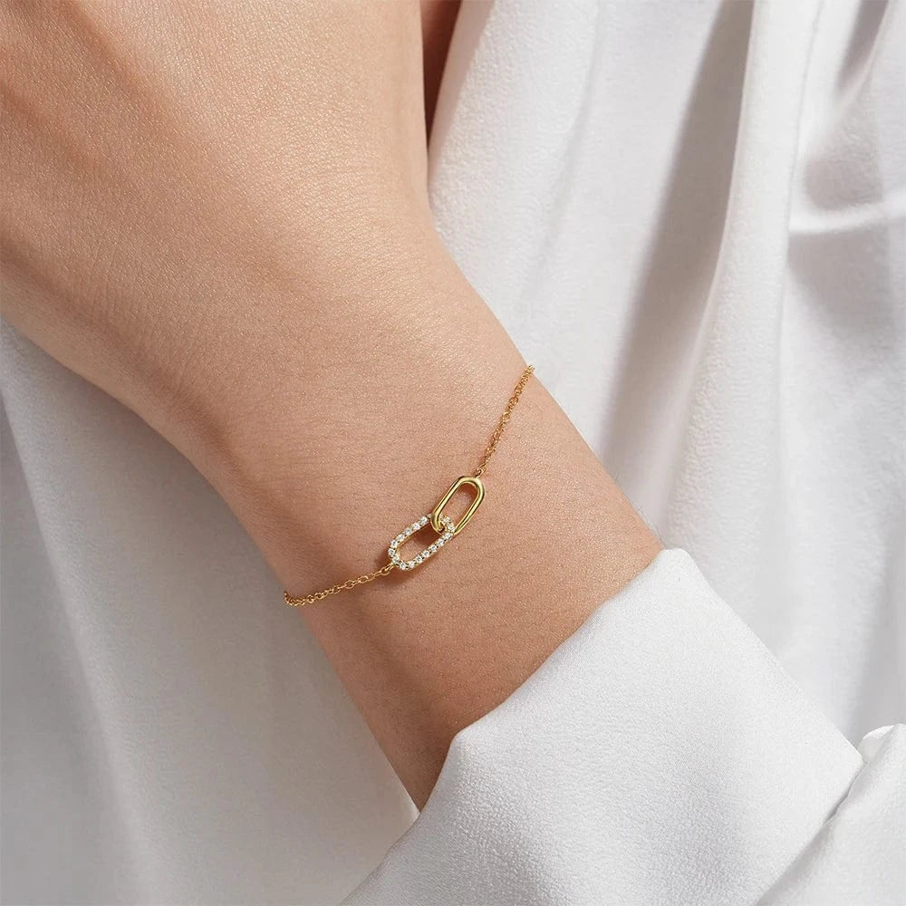 fashion jewelry 925 sterling silver bracelet geometric square oval shape crossed double circles gold plated bracelets for women