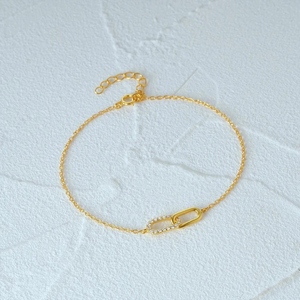 fashion jewelry 925 sterling silver bracelet geometric square oval shape crossed double circles gold plated bracelets for women