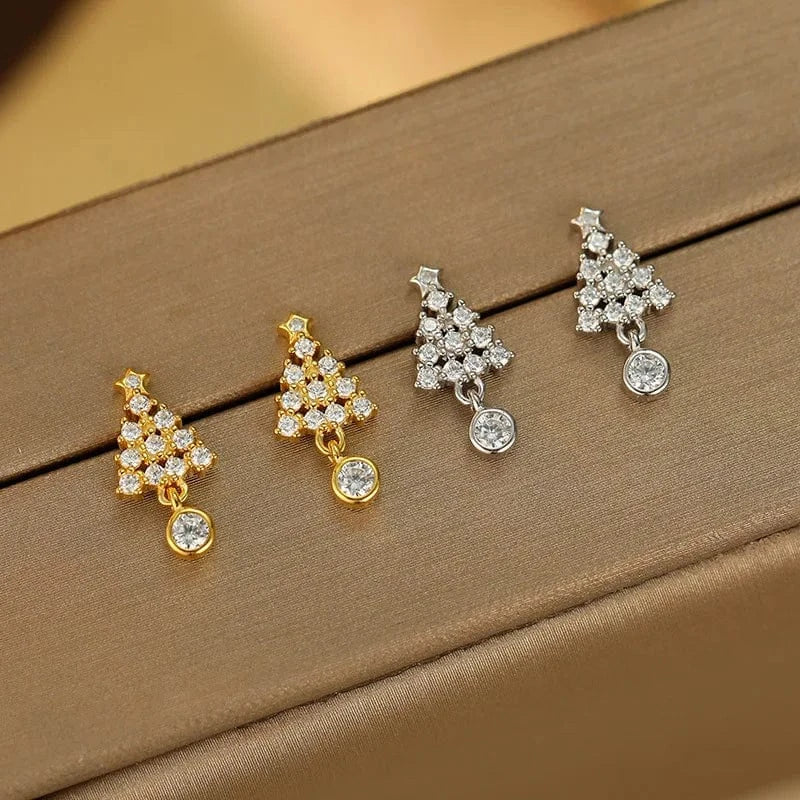 fashion jewelry 925 sterling silver christmas tree stud earring for women 925 silver christmas earring piercing jewelry