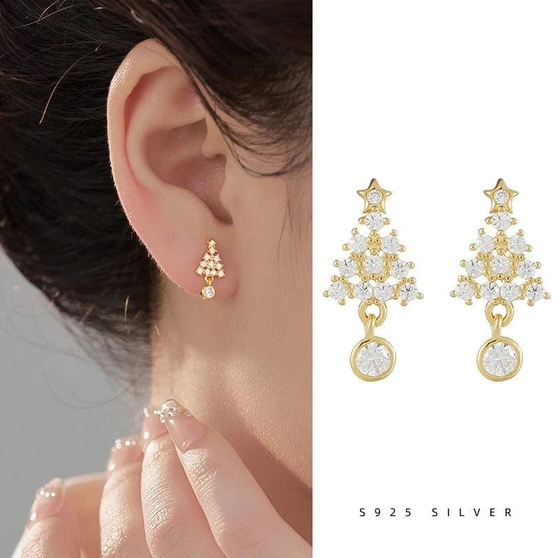 fashion jewelry 925 sterling silver christmas tree stud earring for women 925 silver christmas earring piercing jewelry