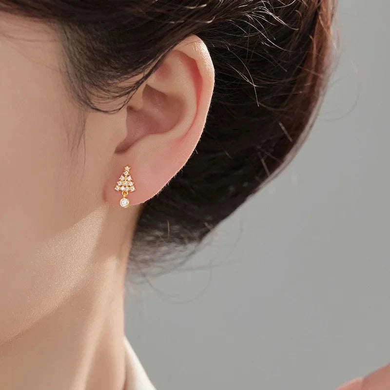 fashion jewelry 925 sterling silver christmas tree stud earring for women 925 silver christmas earring piercing jewelry