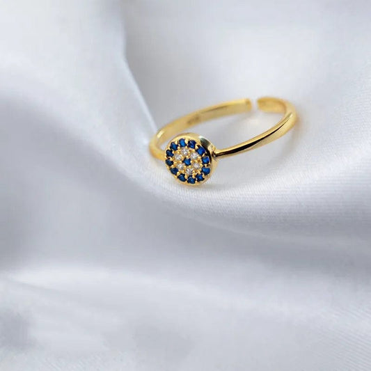 fashion jewelry 925 sterling silver devil's eye full diamond blue white zircon gold plated open rings for women
