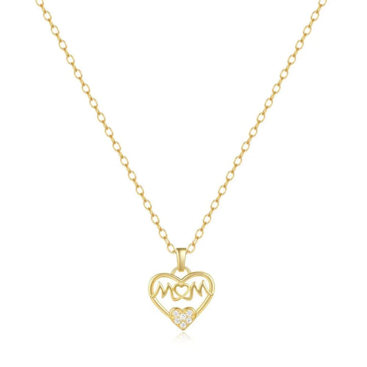 Fashion Jewelry 925 Sterling Silver Heart Pendant Letter Mom Diamond Gold Plated Necklaces for Women Mother's Day
