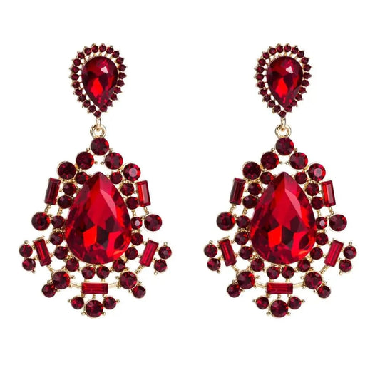 Fashion Jewelry Boho Vintage red Rhinestone Drill Dangle Earrings Luxury jewelry Pendant Earrings For Women
