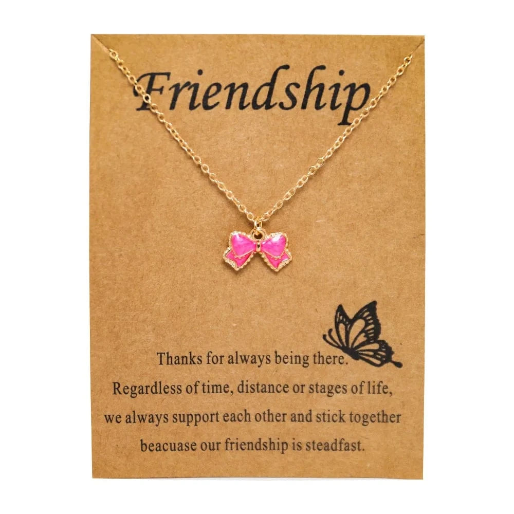 Fashion Jewelry  Bow Drop Oil Alloy Multicolor Pendant Card Necklace